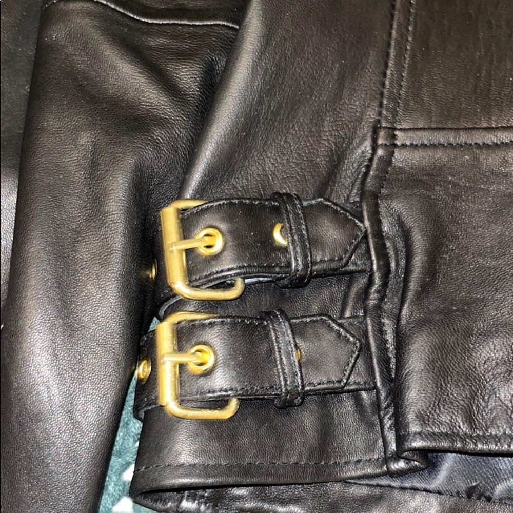 Vintage Y2K Moda International Leather Jacket with Gold Accents - Picture 10 of 11